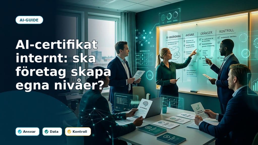 Fotoillustration till artikeln AI-certifikat internt: ska företag skapa egna nivåer?, med AI-stöd, ansvar och kontroll i ett svenskt företag.