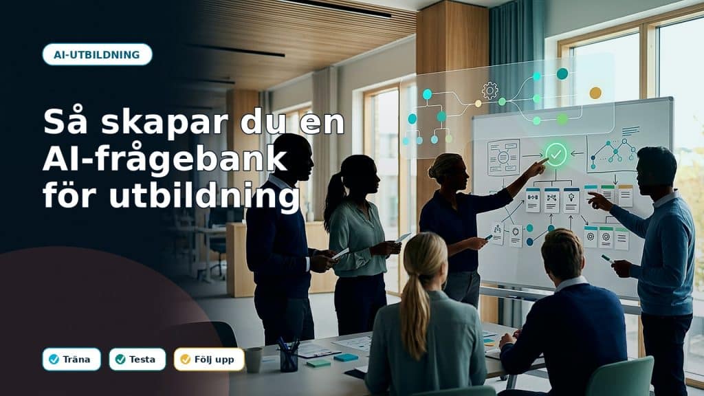 Fotoillustration till artikeln Så skapar du en AI-frågebank för utbildning, med AI-stöd, ansvar och kontroll i ett svenskt företag.