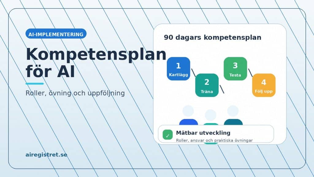 Illustration till artikeln om AI och kompetensutveckling, med lärplan, team och uppföljningskort.
