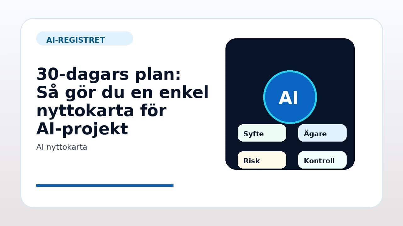Grafik som visar 30-dagars plan för Så gör du en enkel nyttokarta för AI-projekt i svenska företag.