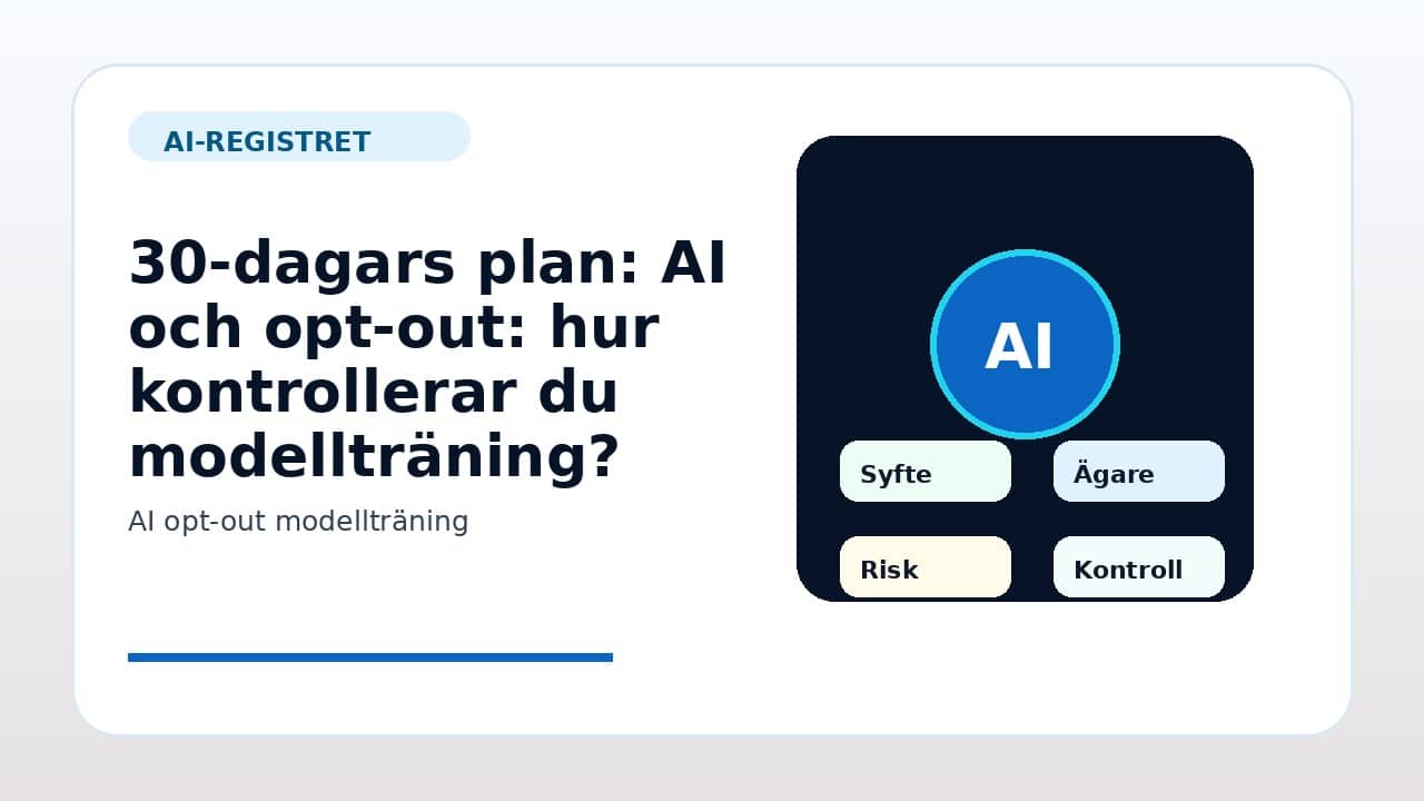 Grafik som visar 30-dagars plan för AI och opt-out: hur kontrollerar du modellträning? i svenska företag.