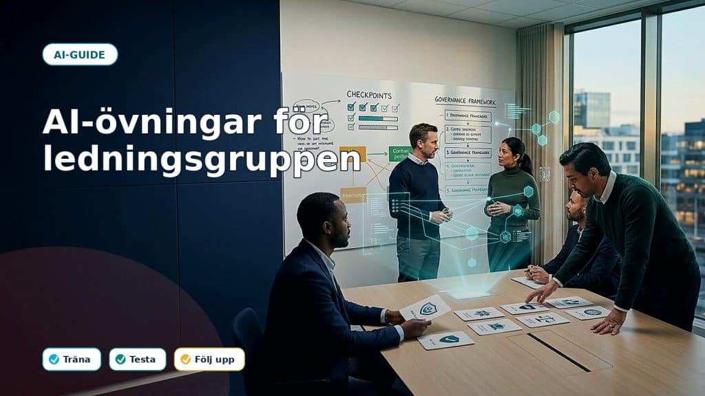 Fotoillustration till artikeln AI-övningar för ledningsgruppen, med AI-stöd, ansvar och kontroll i ett svenskt företag.