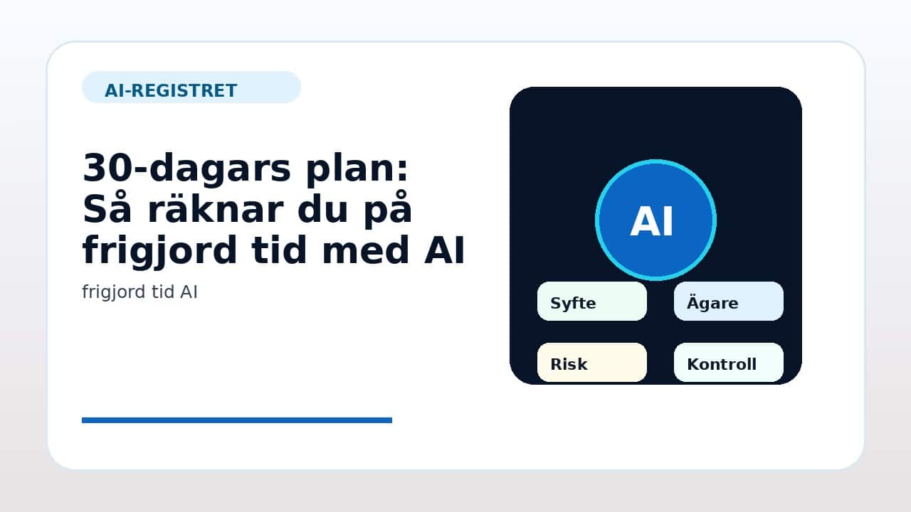 Grafik som visar 30-dagars plan för Så räknar du på frigjord tid med AI i svenska företag.