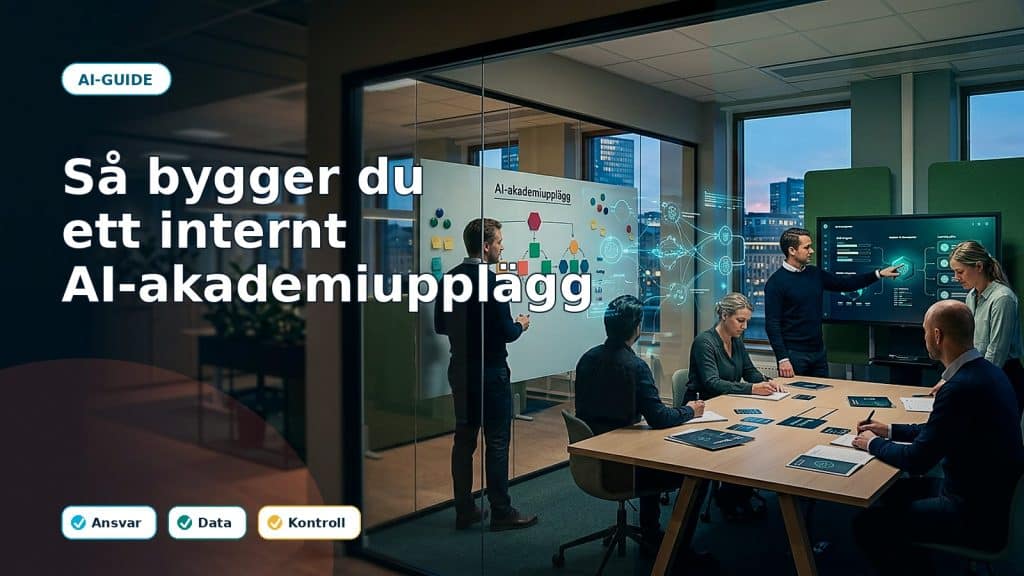 Fotoillustration till artikeln Så bygger du ett internt AI-akademiupplägg, med AI-stöd, ansvar och kontroll i ett svenskt företag.