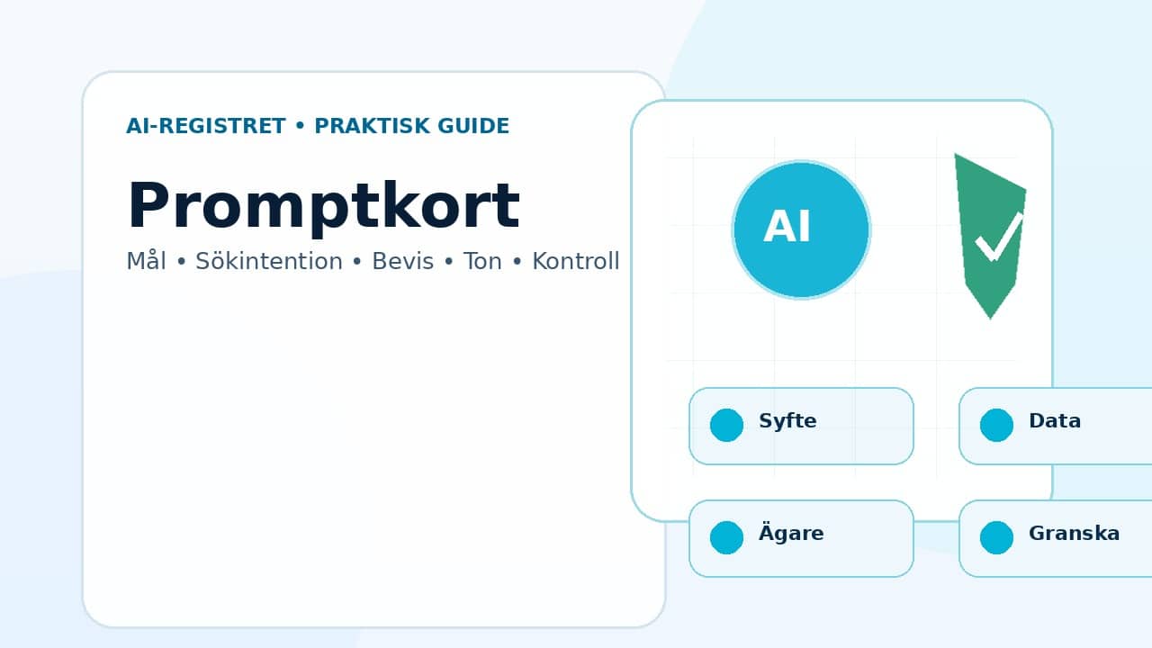 Grafik som visar promptkort för Så använder du AI för SEO – nyckelord, innehåll och teknisk analys.