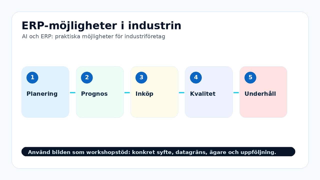 Grafik som visar erp-möjligheter i industrin för AI och ERP: praktiska möjligheter för industriföretag.