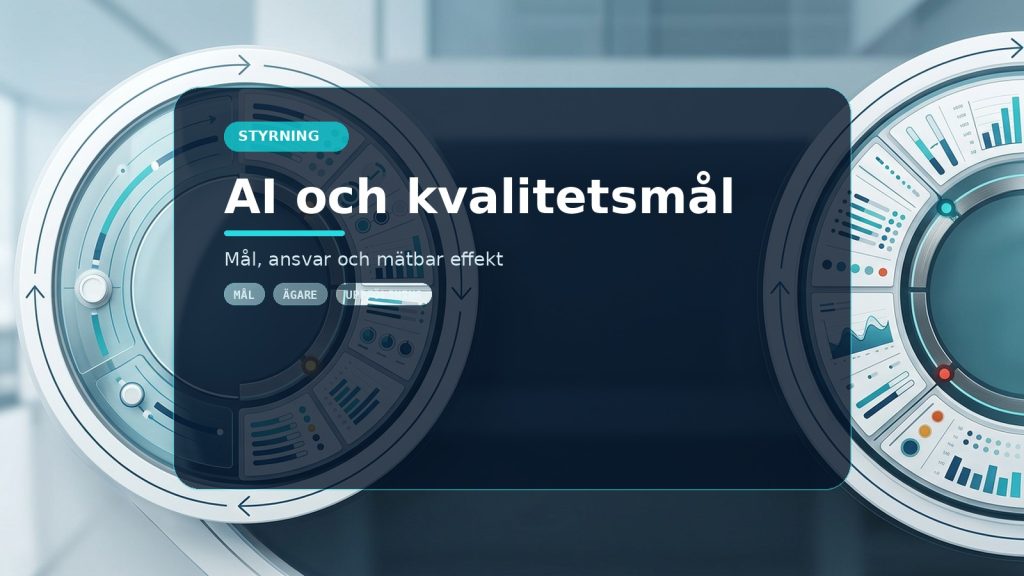 Illustration till artikeln AI och kvalitetsmål: minska fel, inte bara spara tid, med ett AI-registret-motiv för styrning, kontroll och praktisk användning.