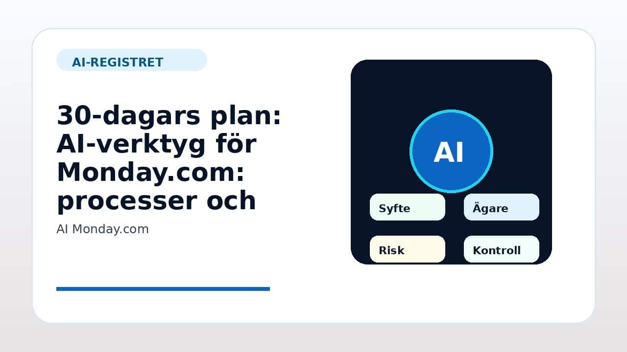 Grafik som visar 30-dagars plan för AI-verktyg för Monday.com: processer och uppföljning i svenska företag.