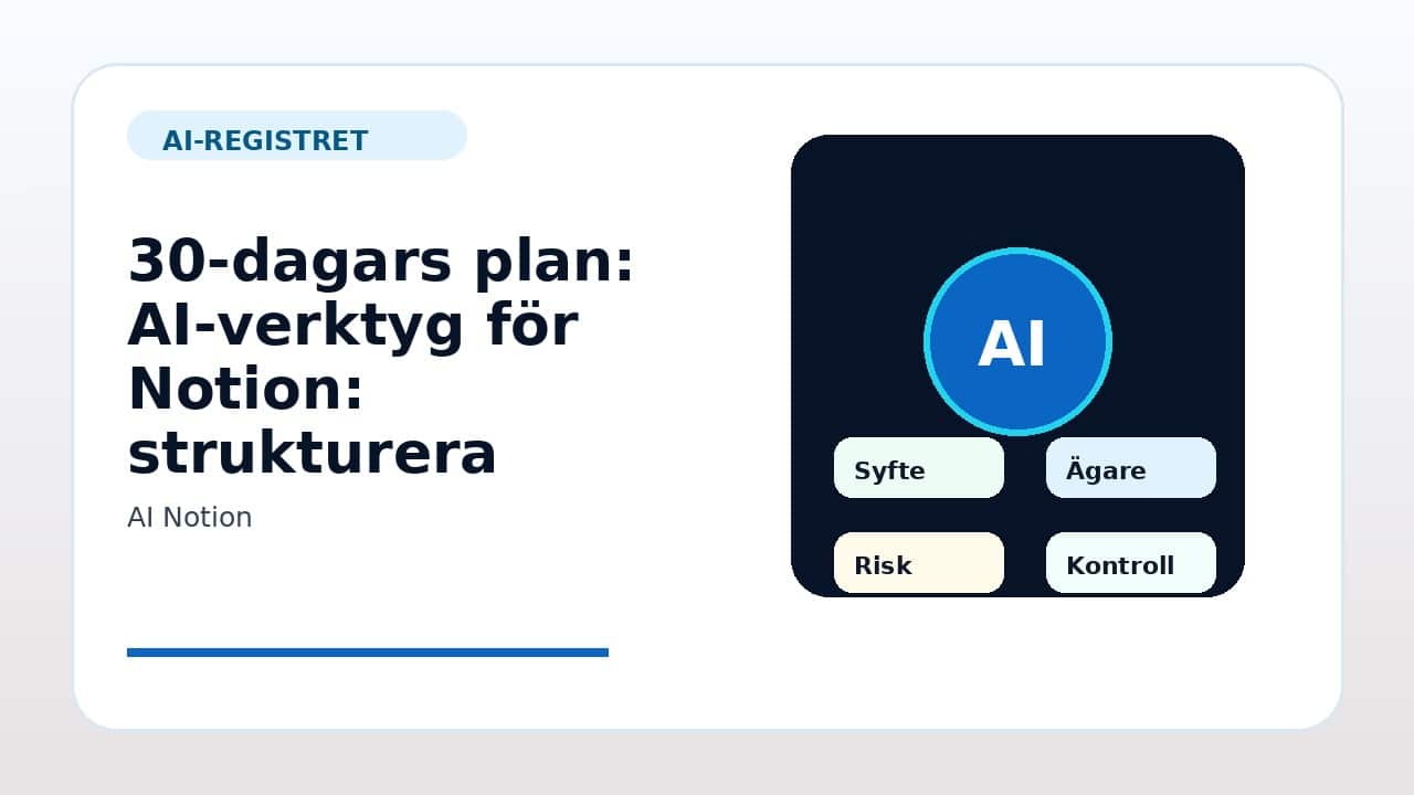 Grafik som visar 30-dagars plan för AI-verktyg för Notion: strukturera kunskap och projekt i svenska företag.