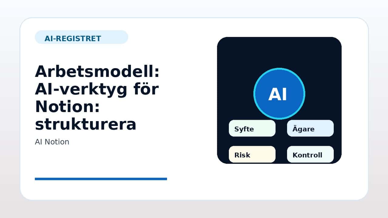 Grafik som visar arbetsmodell för AI-verktyg för Notion: strukturera kunskap och projekt i svenska företag.