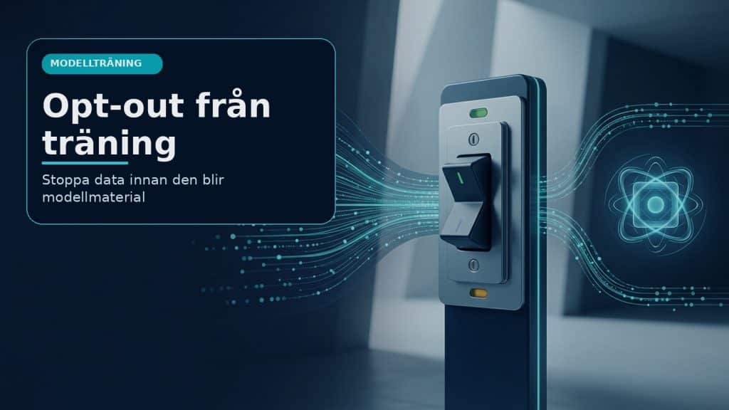Illustration till artikeln om opt-out från modellträning, med beslutsgate, stoppreglage och datakontroll.