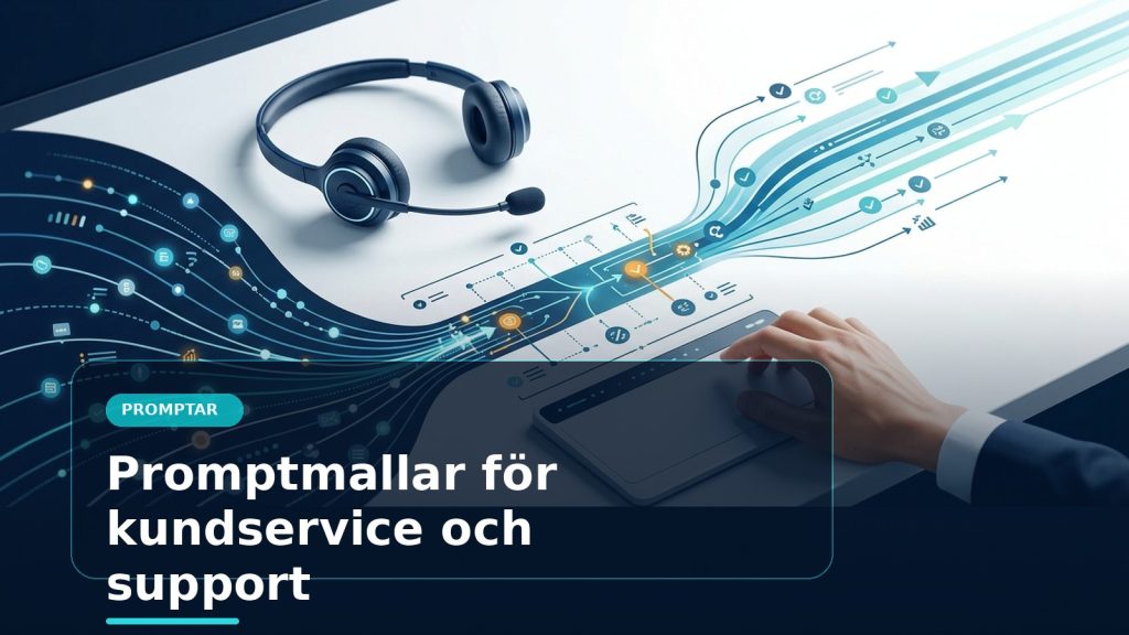 Illustration till artikeln Promptmallar för kundservice och support, med ett AI-registret-motiv för promptar, kontroll och praktisk användning.