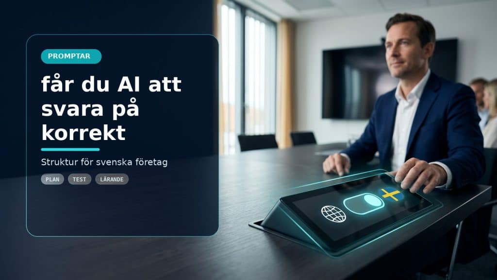Illustration till artikeln Så får du AI att svara på korrekt svenska, med ett AI-registret-motiv för promptar, kontroll och praktisk användning.