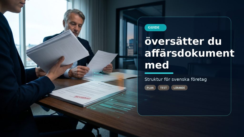 Illustration till artikeln Så översätter du affärsdokument med AI – kvalitet och fallgropar, med ett AI-registret-motiv för guide, kontroll och praktisk användning.